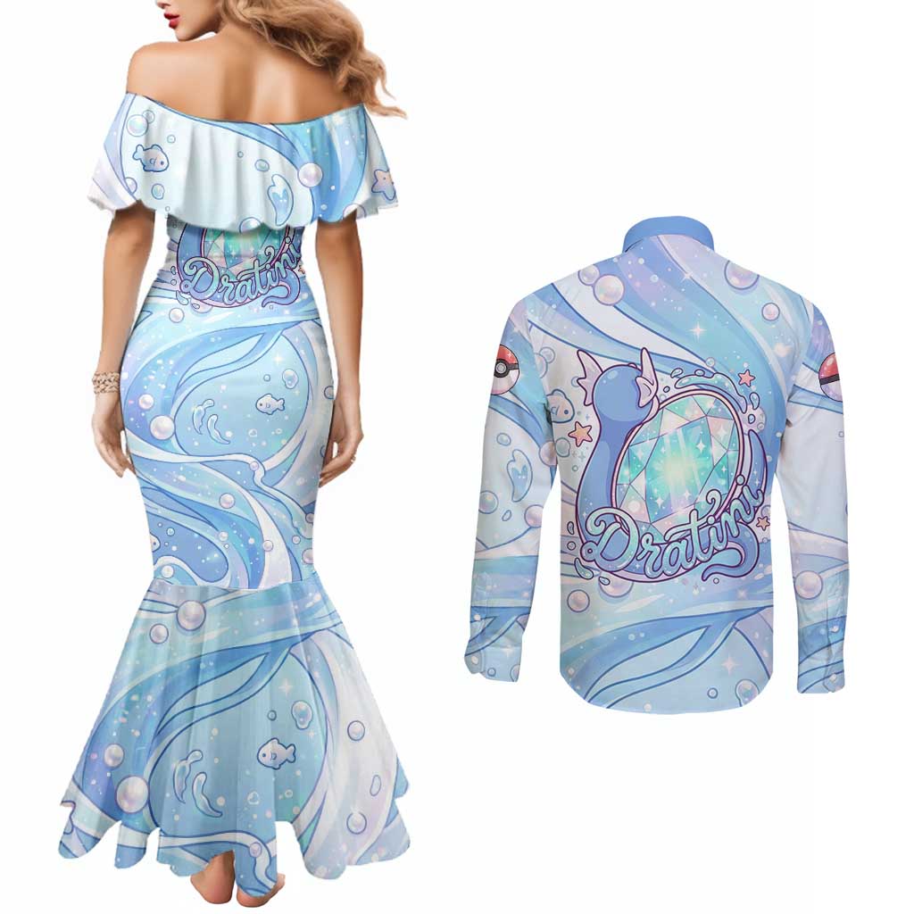 Dratini Couples Matching Mermaid Dress and Long Sleeve Button Shirt Pastel Aquatic Crystal Art