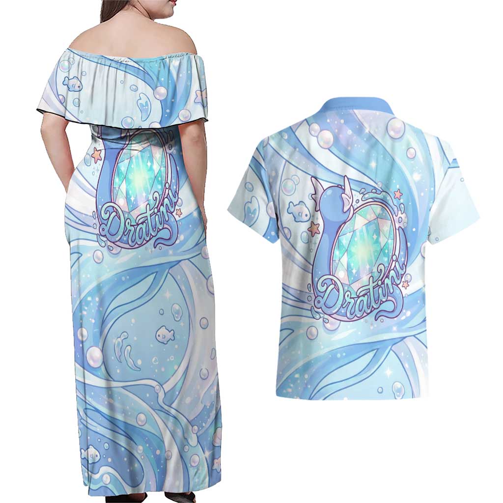 Dratini Couples Matching Off Shoulder Maxi Dress and Hawaiian Shirt Pastel Aquatic Crystal Art