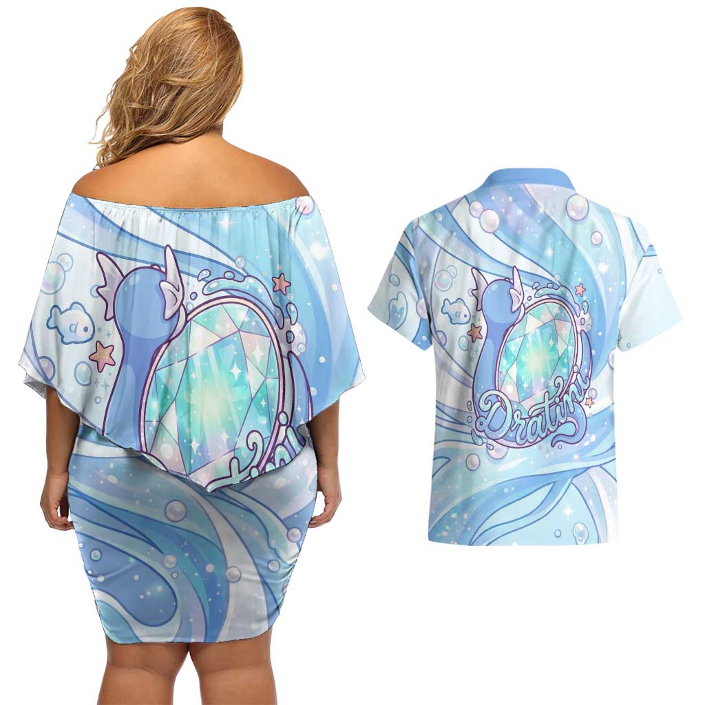 Dratini Couples Matching Off Shoulder Short Dress and Hawaiian Shirt Pastel Aquatic Crystal Art