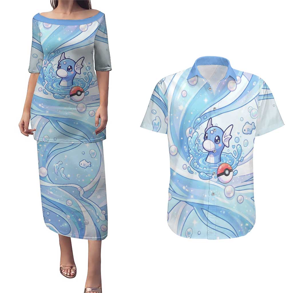 Dratini Couples Matching Puletasi and Hawaiian Shirt Pastel Aquatic Crystal Art