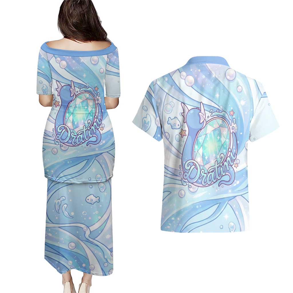 Dratini Couples Matching Puletasi and Hawaiian Shirt Pastel Aquatic Crystal Art