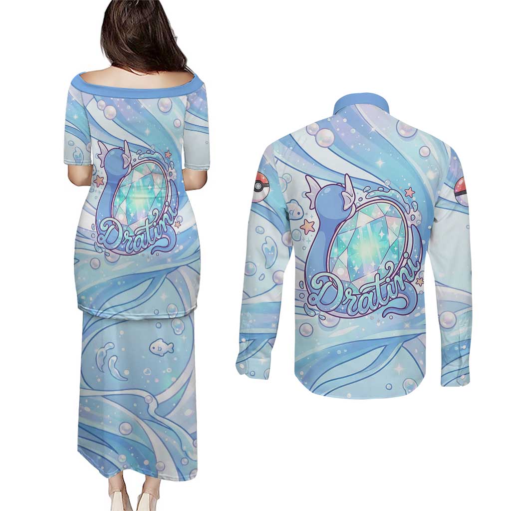 Dratini Couples Matching Puletasi and Long Sleeve Button Shirt Pastel Aquatic Crystal Art
