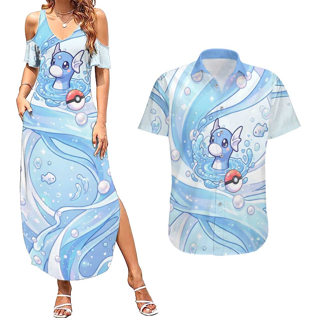 Dratini Couples Matching Summer Maxi Dress and Hawaiian Shirt Pastel Aquatic Crystal Art