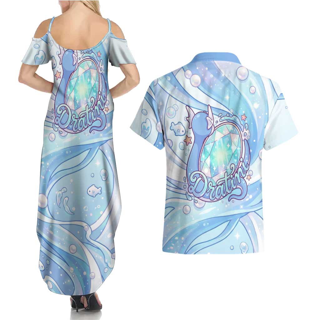 Dratini Couples Matching Summer Maxi Dress and Hawaiian Shirt Pastel Aquatic Crystal Art