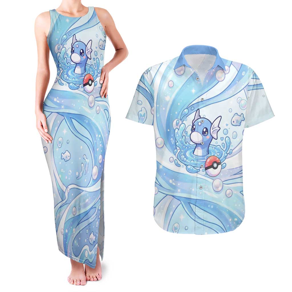 Dratini Couples Matching Tank Maxi Dress and Hawaiian Shirt Pastel Aquatic Crystal Art