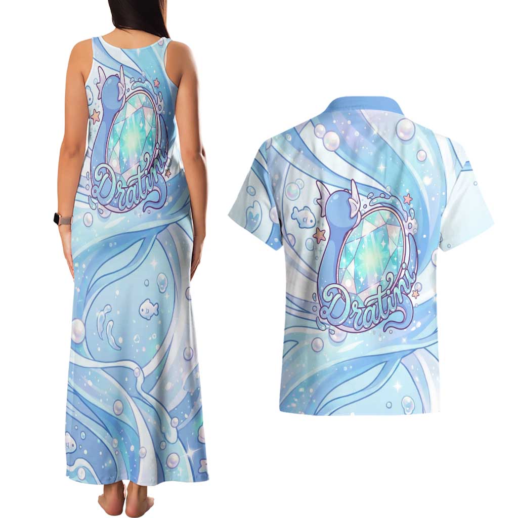 Dratini Couples Matching Tank Maxi Dress and Hawaiian Shirt Pastel Aquatic Crystal Art