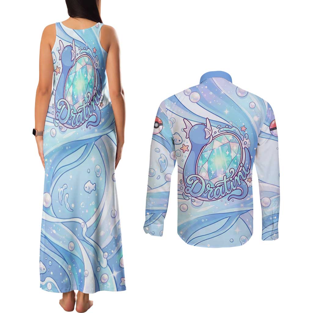 Dratini Couples Matching Tank Maxi Dress and Long Sleeve Button Shirt Pastel Aquatic Crystal Art