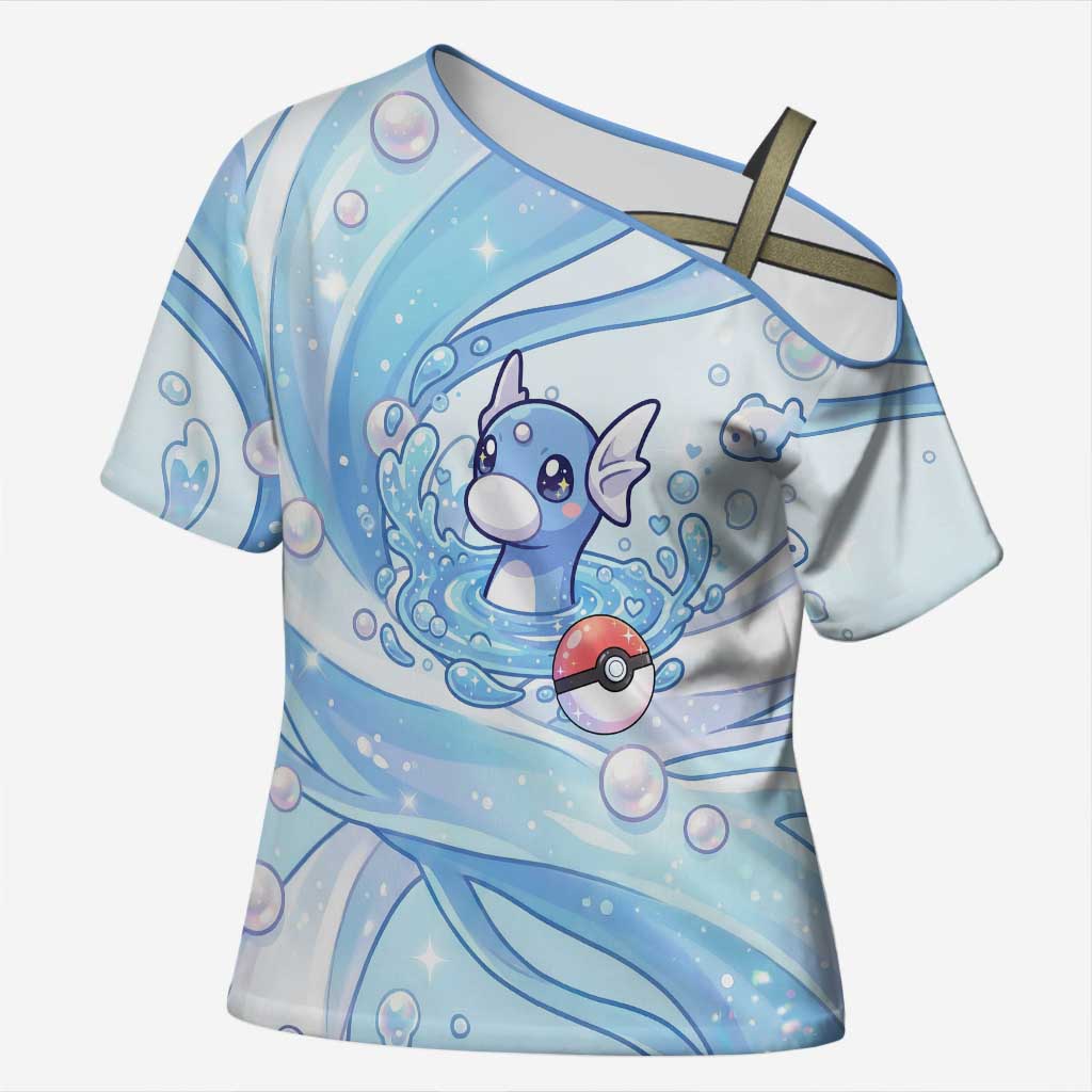 Dratini Cross Shoulder Shirt Pastel Aquatic Crystal Art