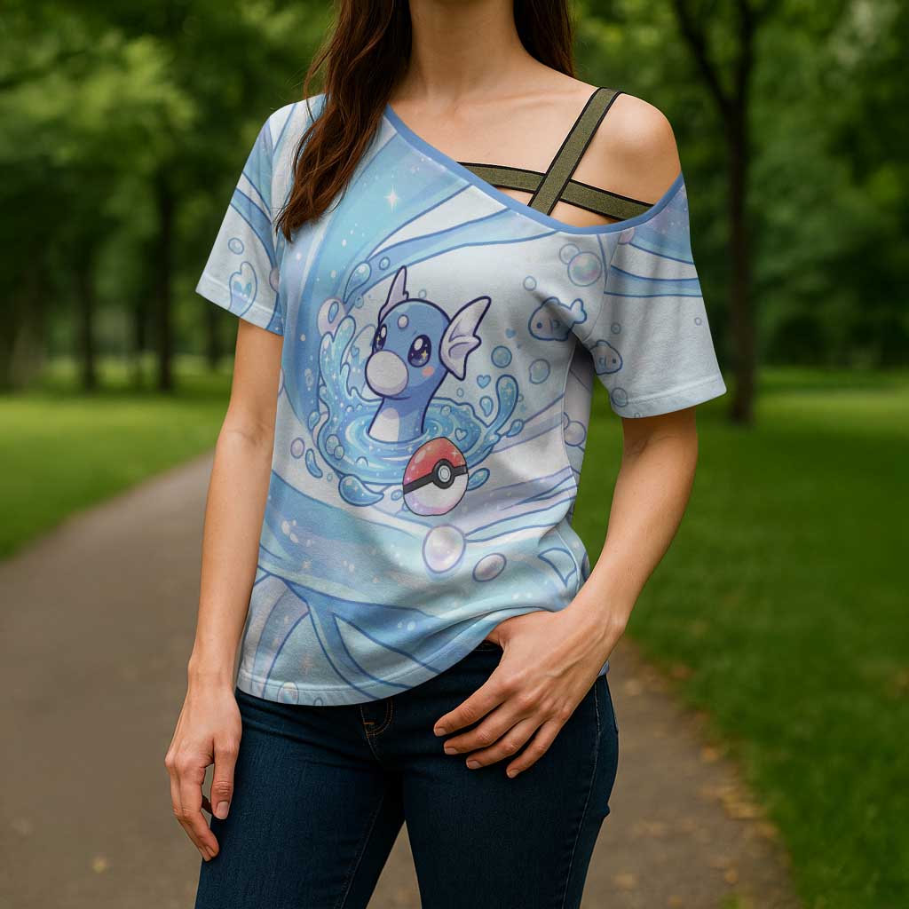 Dratini Cross Shoulder Shirt Pastel Aquatic Crystal Art