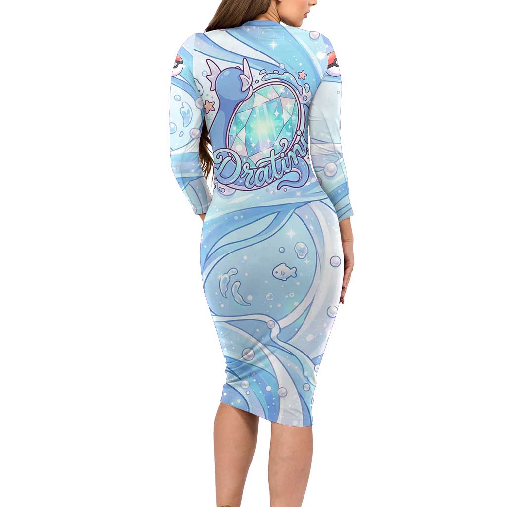 Dratini Family Matching Long Sleeve Bodycon Dress and Hawaiian Shirt Pastel Aquatic Crystal Art