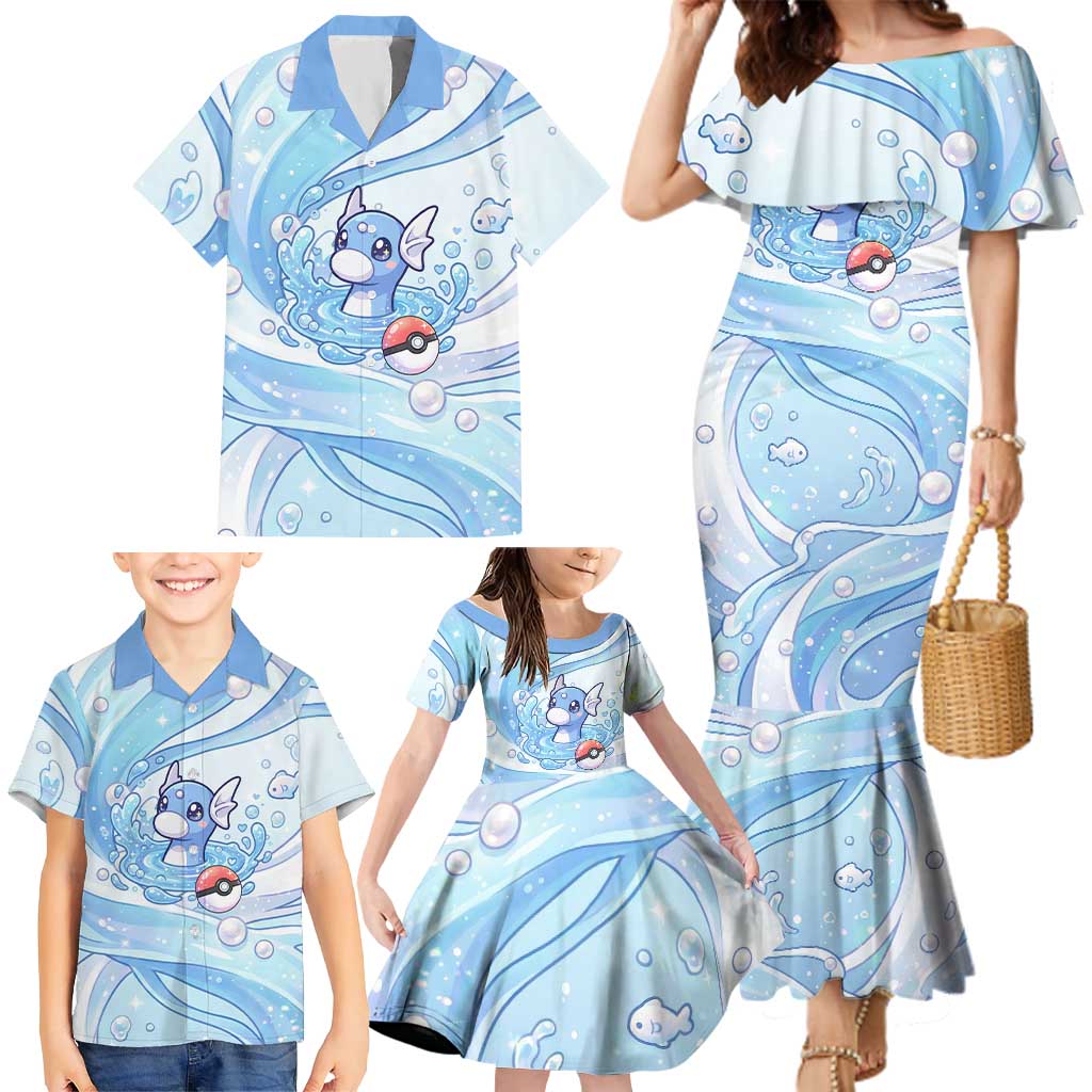 Dratini Family Matching Mermaid Dress and Hawaiian Shirt Pastel Aquatic Crystal Art