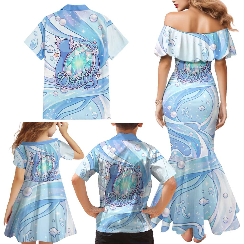 Dratini Family Matching Mermaid Dress and Hawaiian Shirt Pastel Aquatic Crystal Art