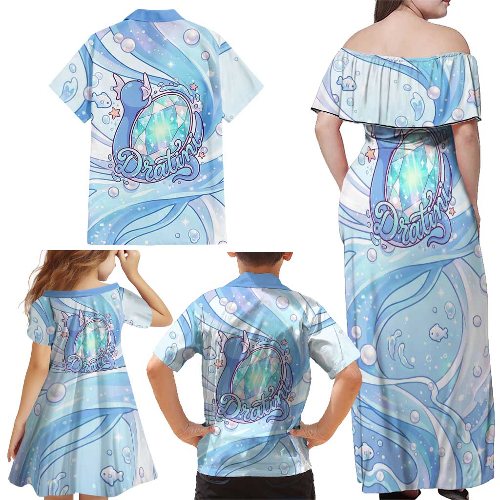 Dratini Family Matching Off Shoulder Maxi Dress and Hawaiian Shirt Pastel Aquatic Crystal Art