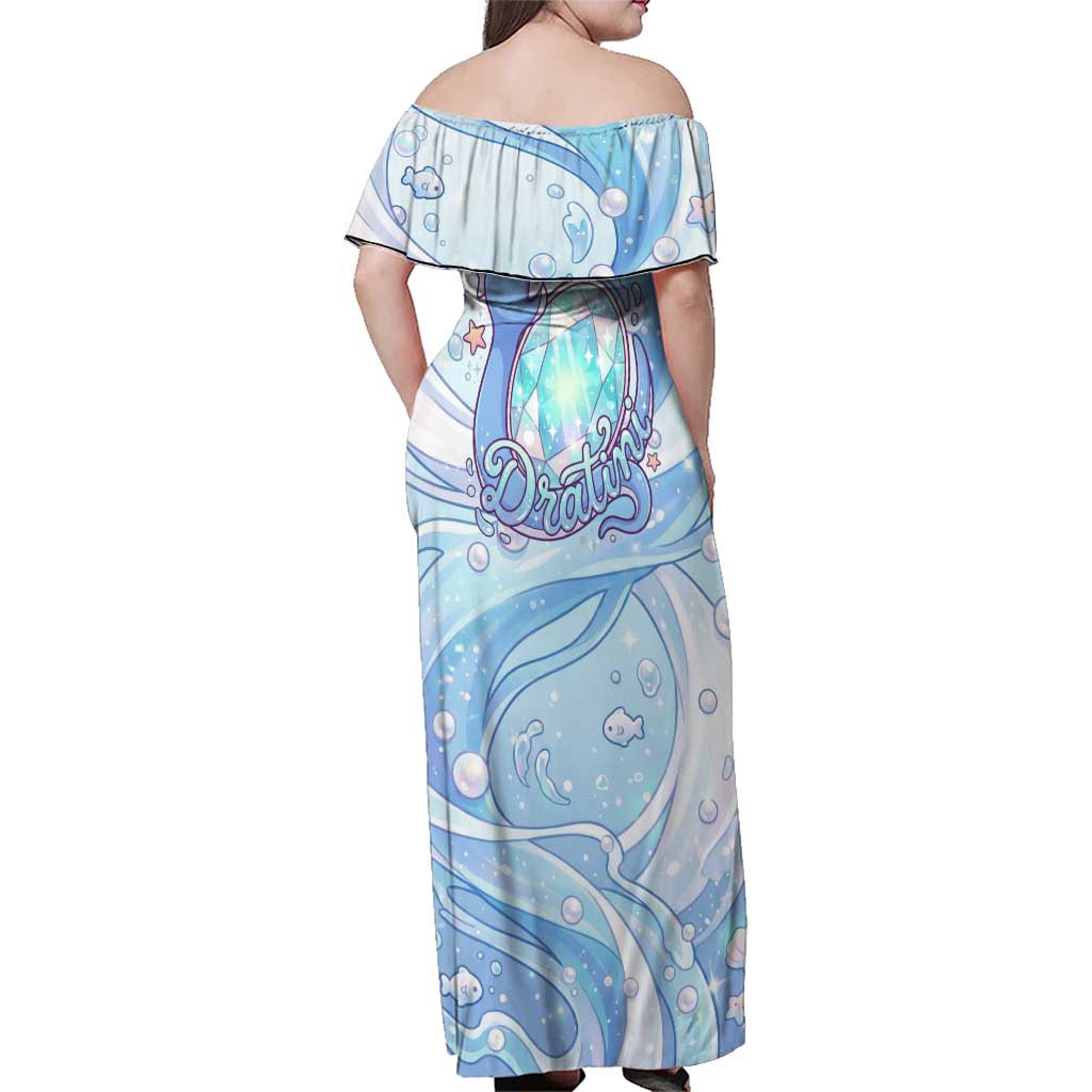 Dratini Family Matching Off Shoulder Maxi Dress and Hawaiian Shirt Pastel Aquatic Crystal Art