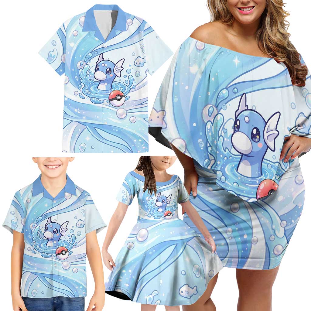 Dratini Family Matching Off Shoulder Short Dress and Hawaiian Shirt Pastel Aquatic Crystal Art