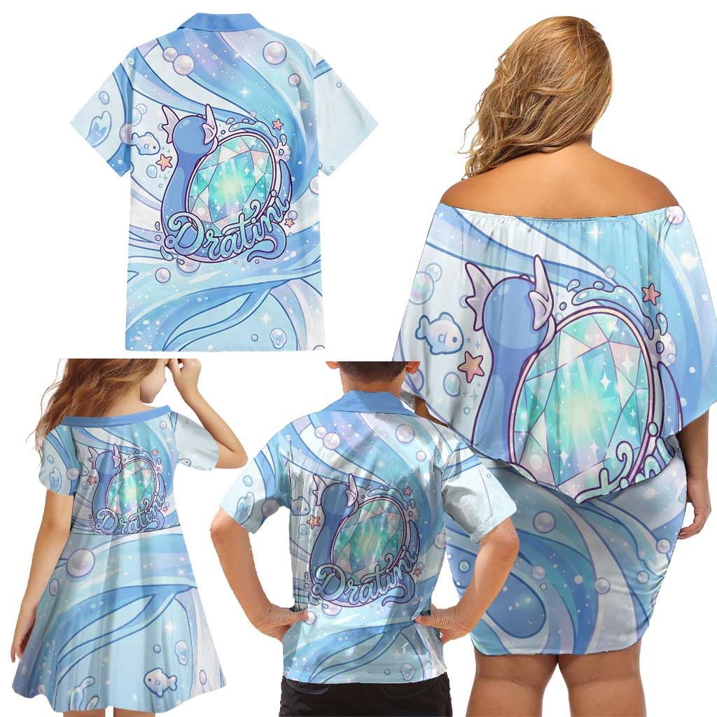 Dratini Family Matching Off Shoulder Short Dress and Hawaiian Shirt Pastel Aquatic Crystal Art