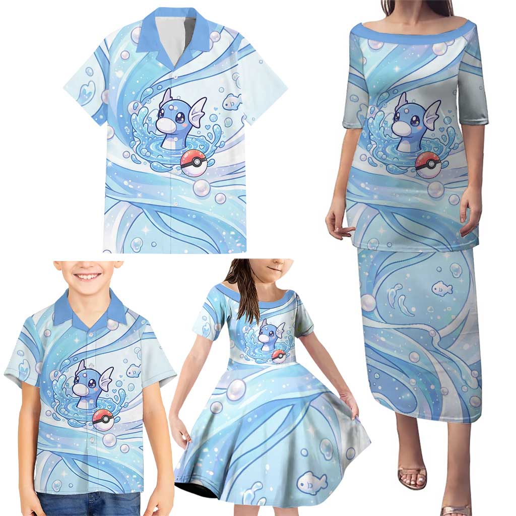 Dratini Family Matching Puletasi and Hawaiian Shirt Pastel Aquatic Crystal Art
