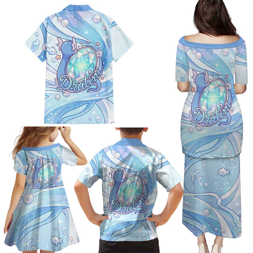 Dratini Family Matching Puletasi and Hawaiian Shirt Pastel Aquatic Crystal Art