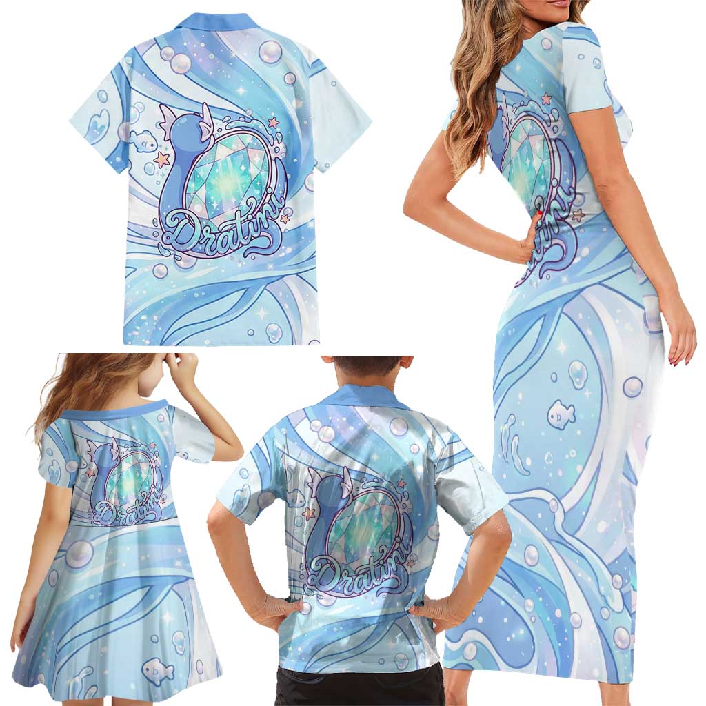 Dratini Family Matching Short Sleeve Bodycon Dress and Hawaiian Shirt Pastel Aquatic Crystal Art