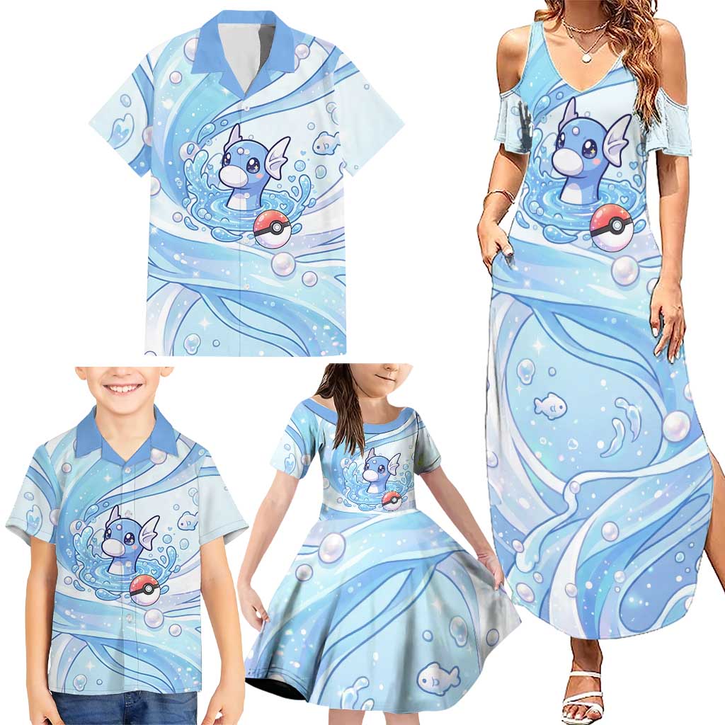 Dratini Family Matching Summer Maxi Dress and Hawaiian Shirt Pastel Aquatic Crystal Art