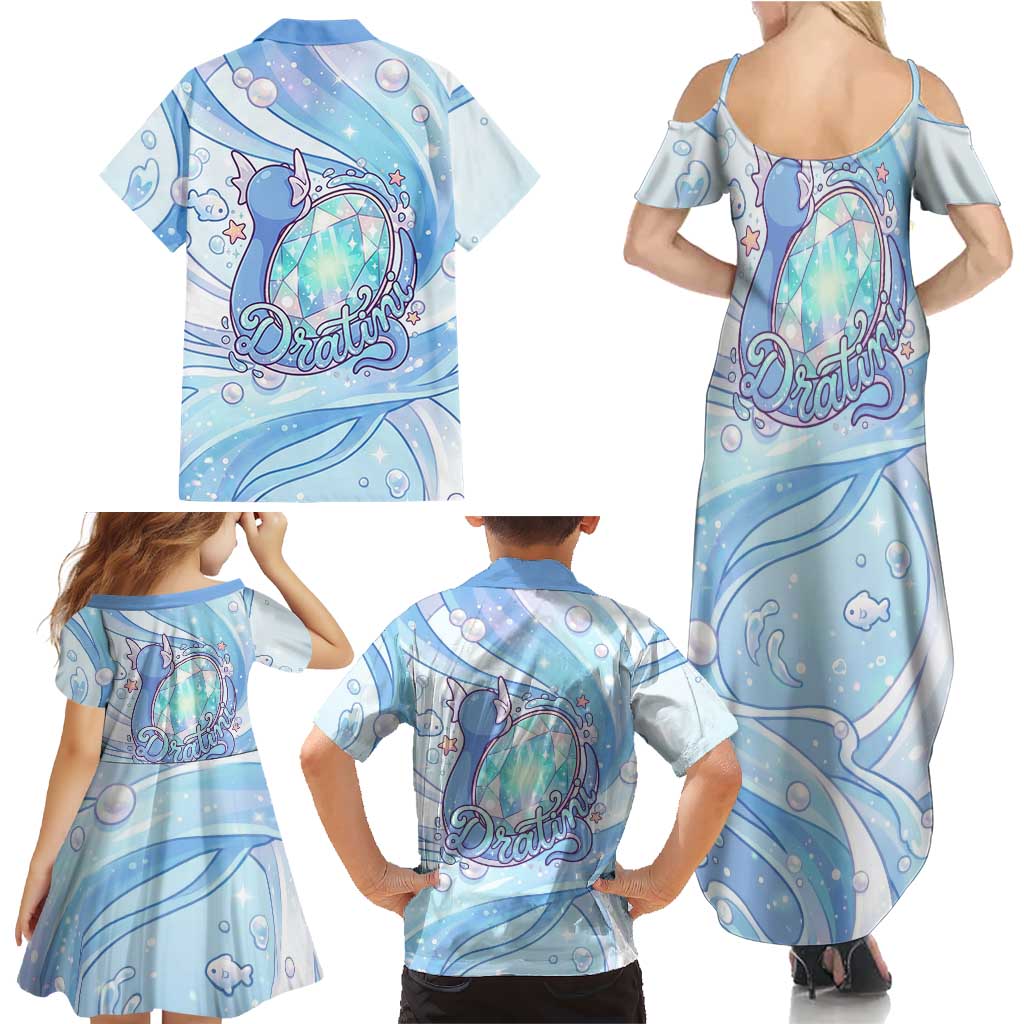 Dratini Family Matching Summer Maxi Dress and Hawaiian Shirt Pastel Aquatic Crystal Art