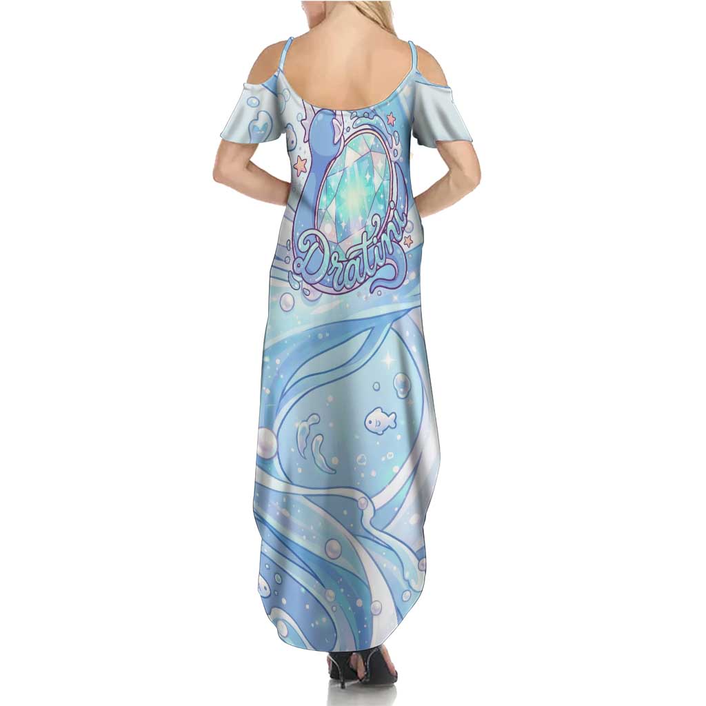Dratini Family Matching Summer Maxi Dress and Hawaiian Shirt Pastel Aquatic Crystal Art