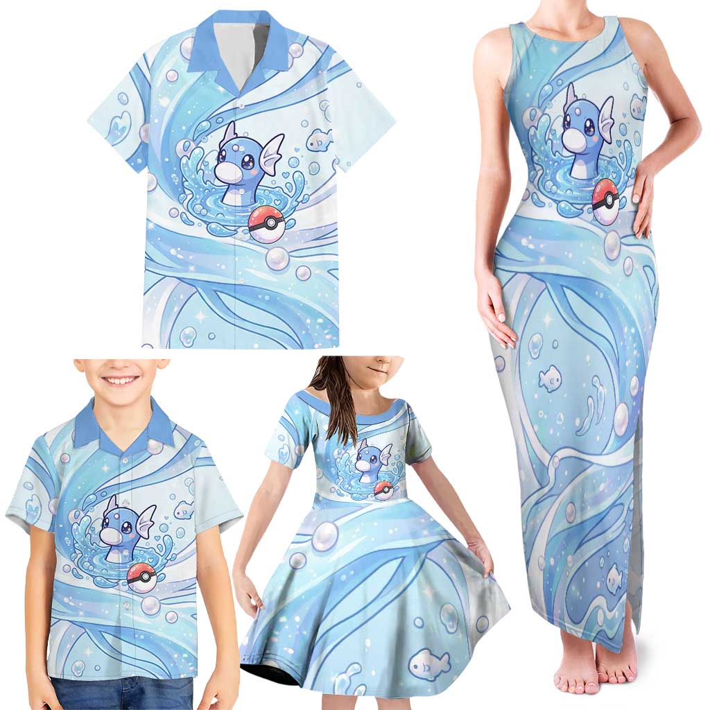 Dratini Family Matching Tank Maxi Dress and Hawaiian Shirt Pastel Aquatic Crystal Art