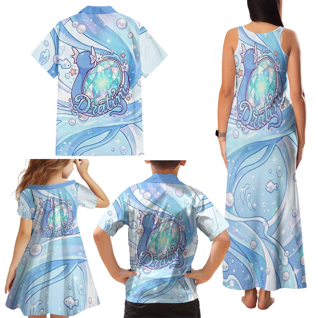 Dratini Family Matching Tank Maxi Dress and Hawaiian Shirt Pastel Aquatic Crystal Art