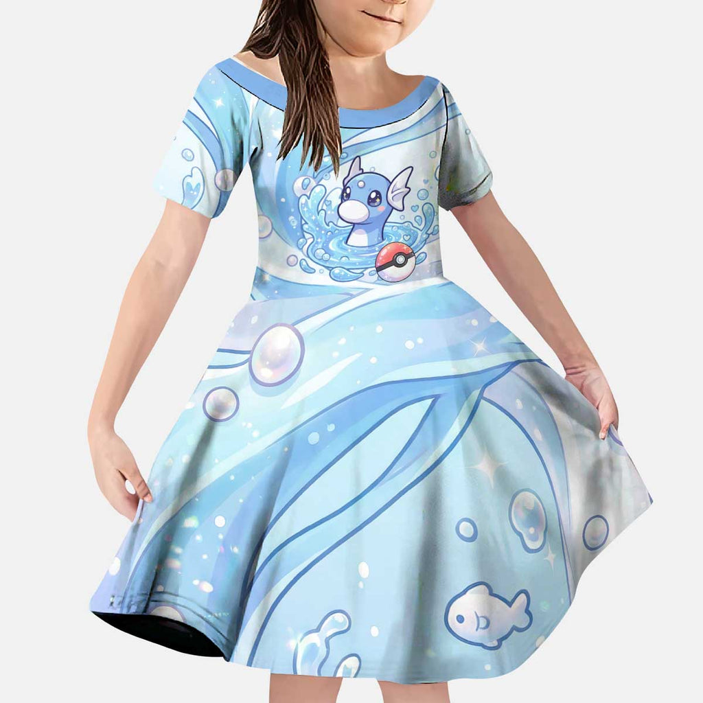 Dratini Kid Short Sleeve Dress Pastel Aquatic Crystal Art