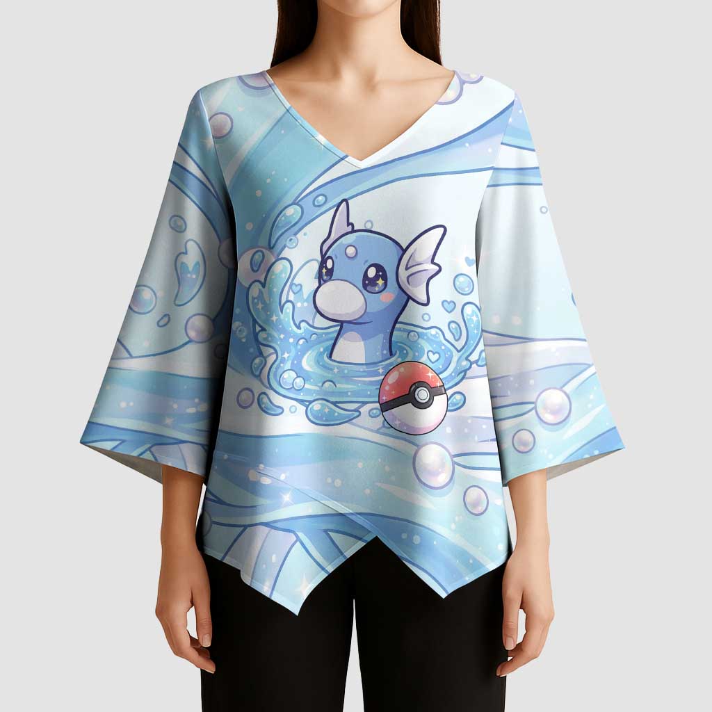 Dratini Kimono Sleeve Blouse Pastel Aquatic Crystal Art