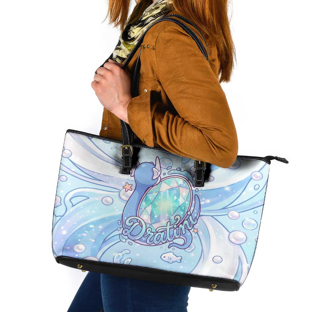 Dratini Leather Tote Bag Pastel Aquatic Crystal Art