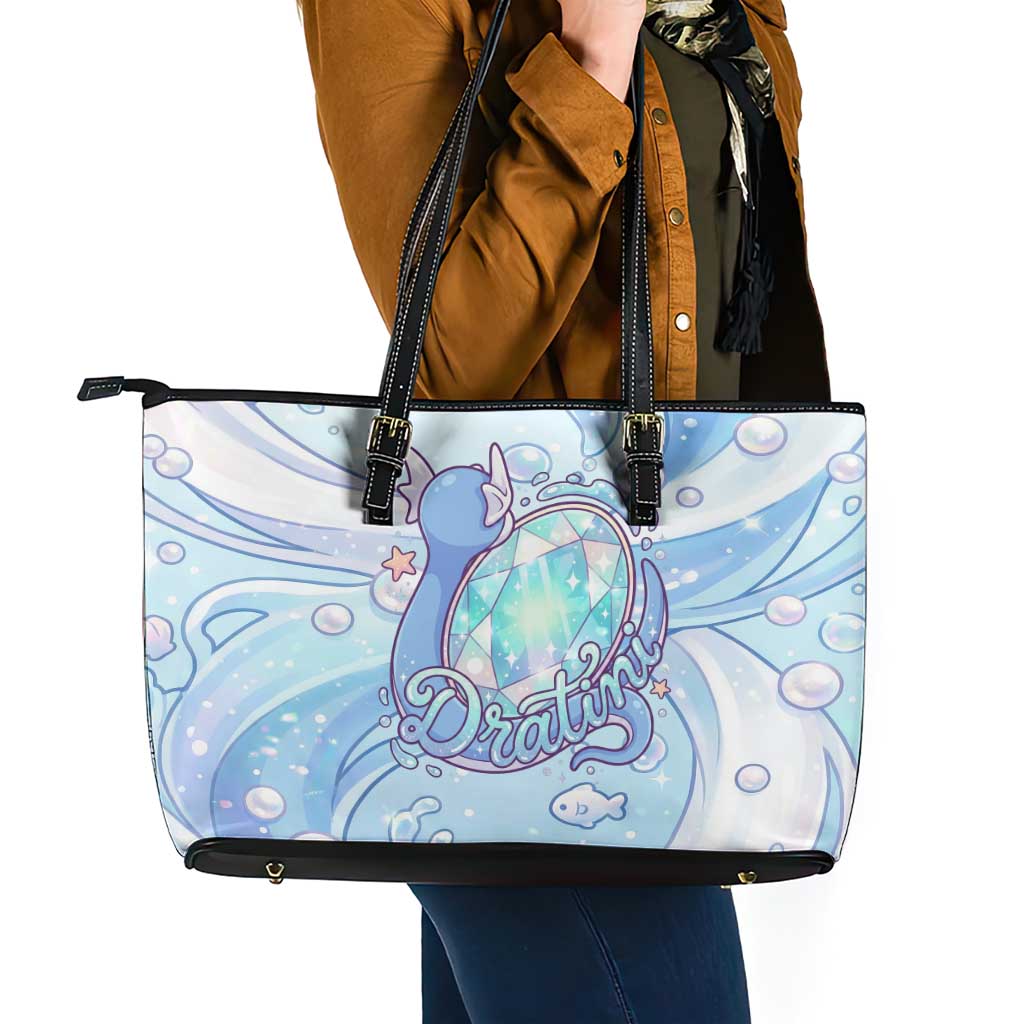 Dratini Leather Tote Bag Pastel Aquatic Crystal Art