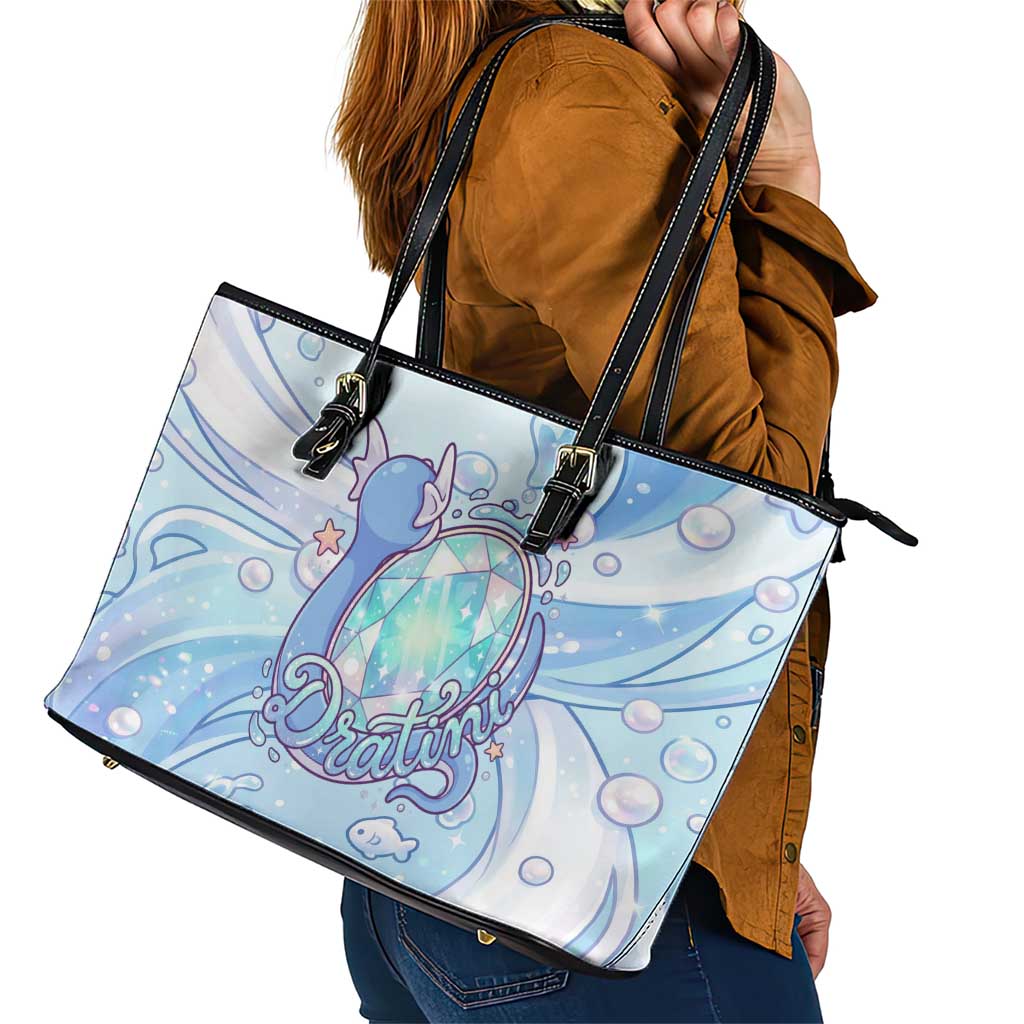 Dratini Leather Tote Bag Pastel Aquatic Crystal Art