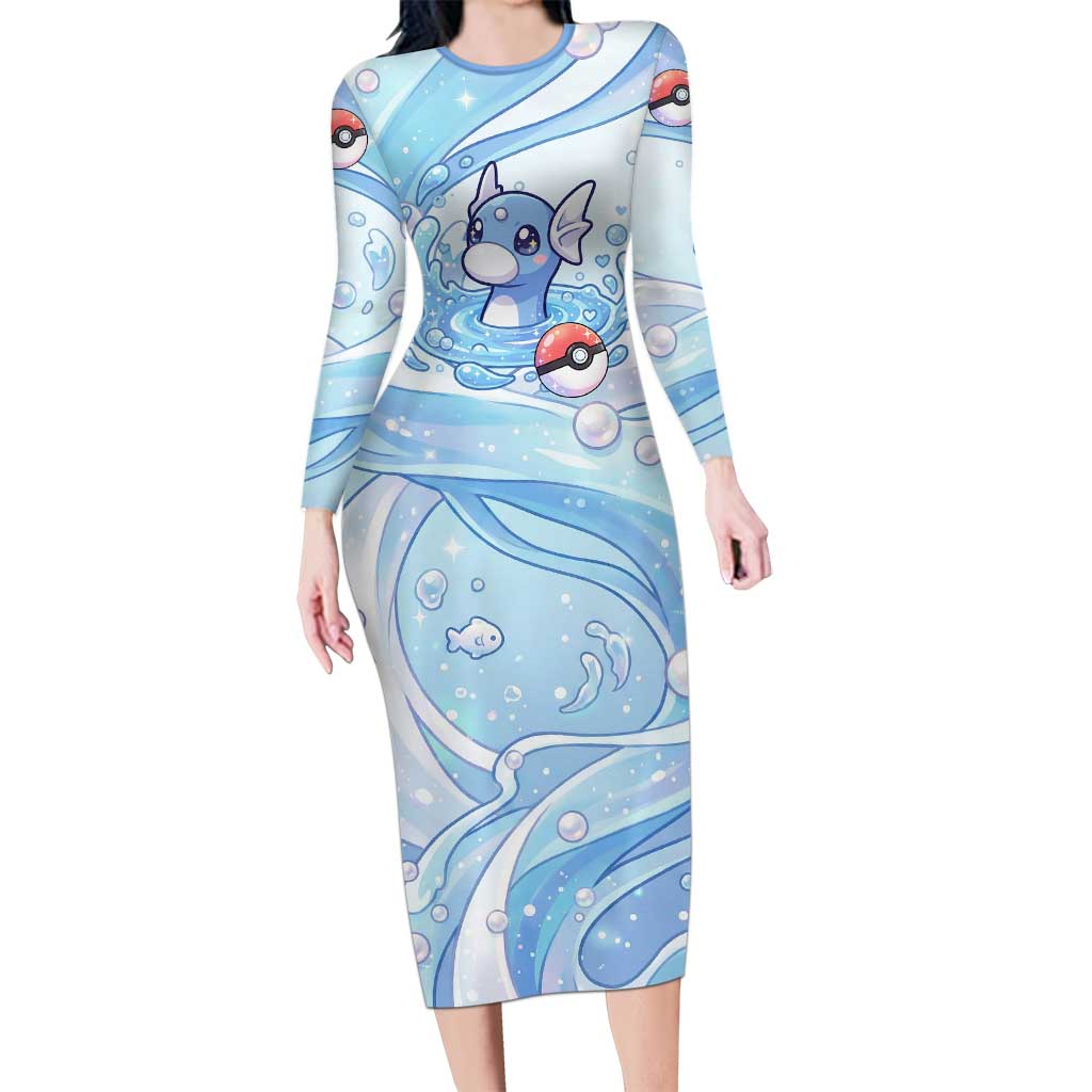 Dratini Long Sleeve Bodycon Dress Pastel Aquatic Crystal Art
