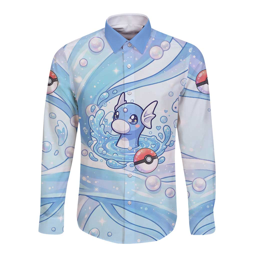 Dratini Long Sleeve Button Shirt Pastel Aquatic Crystal Art