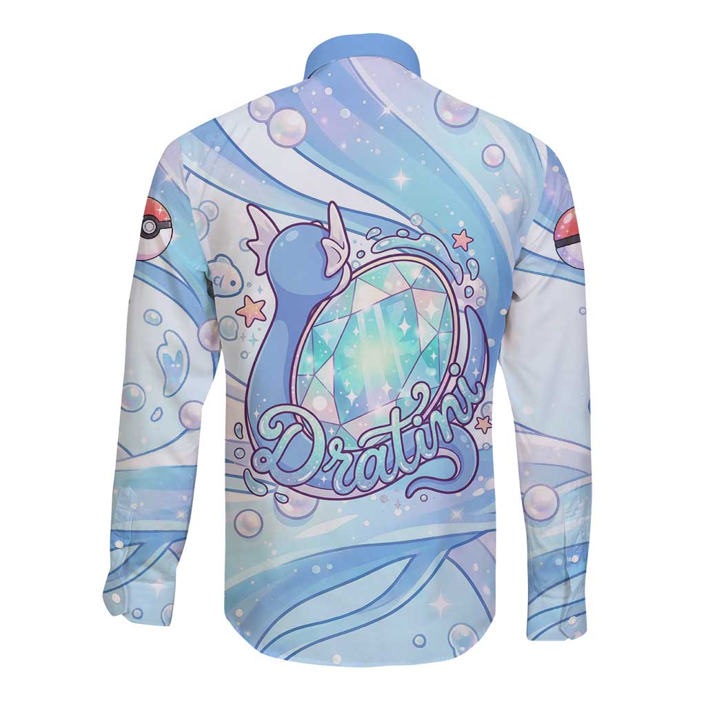 Dratini Long Sleeve Button Shirt Pastel Aquatic Crystal Art