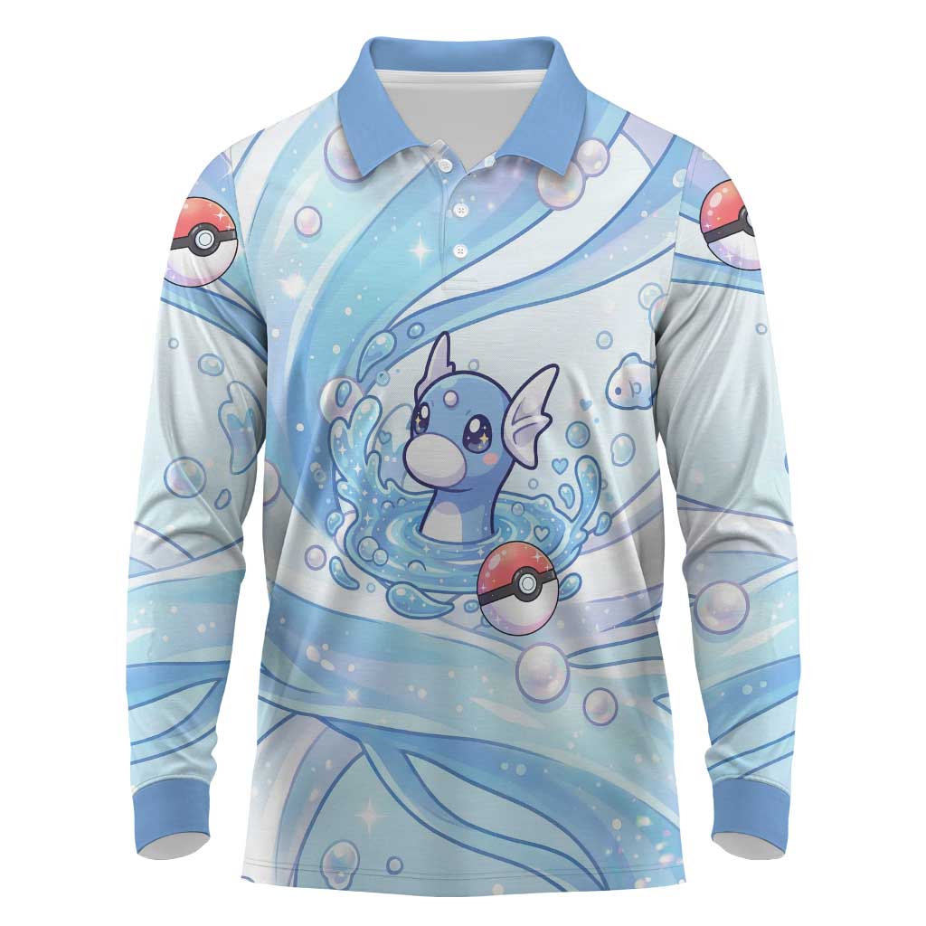 Dratini Long Sleeve Polo Shirt Pastel Aquatic Crystal Art
