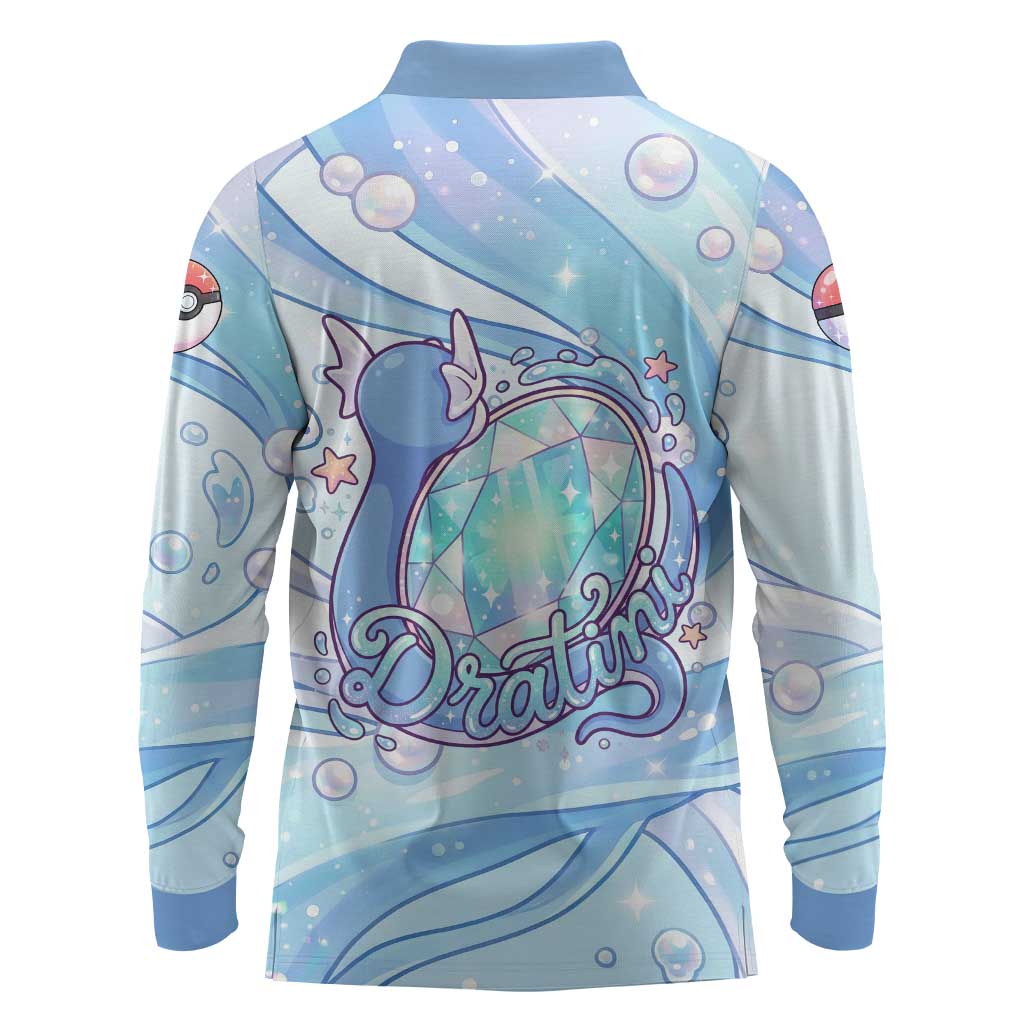 Dratini Long Sleeve Polo Shirt Pastel Aquatic Crystal Art