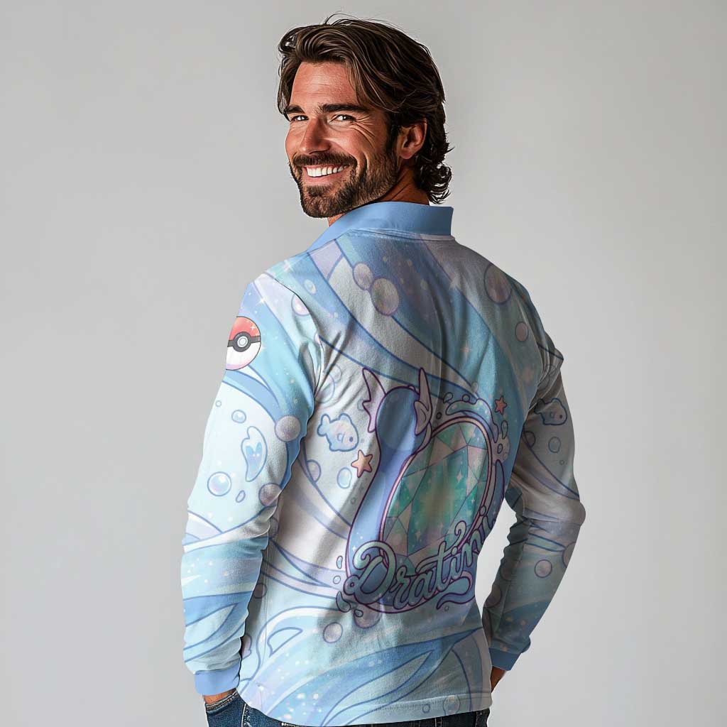 Dratini Long Sleeve Polo Shirt Pastel Aquatic Crystal Art