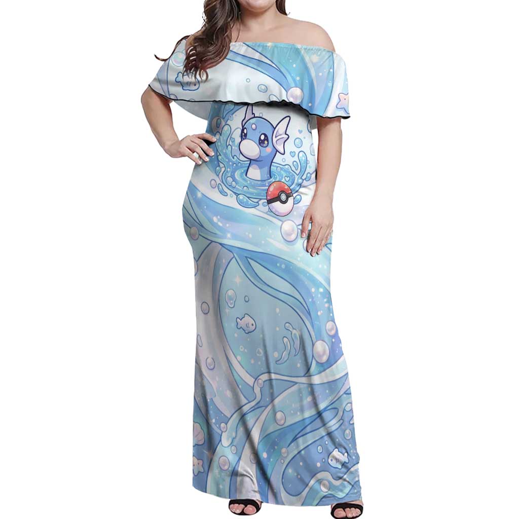 Dratini Off Shoulder Maxi Dress Pastel Aquatic Crystal Art