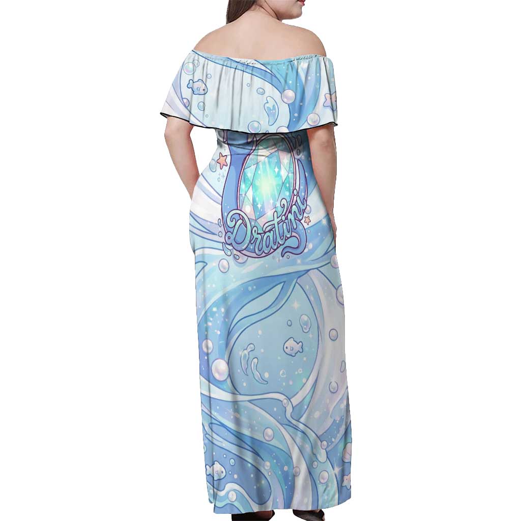 Dratini Off Shoulder Maxi Dress Pastel Aquatic Crystal Art