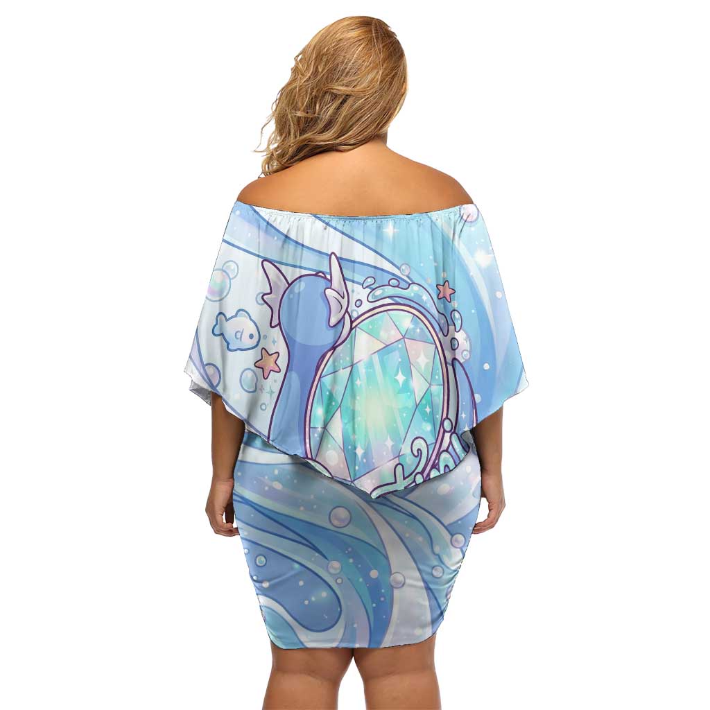 Dratini Off Shoulder Short Dress Pastel Aquatic Crystal Art