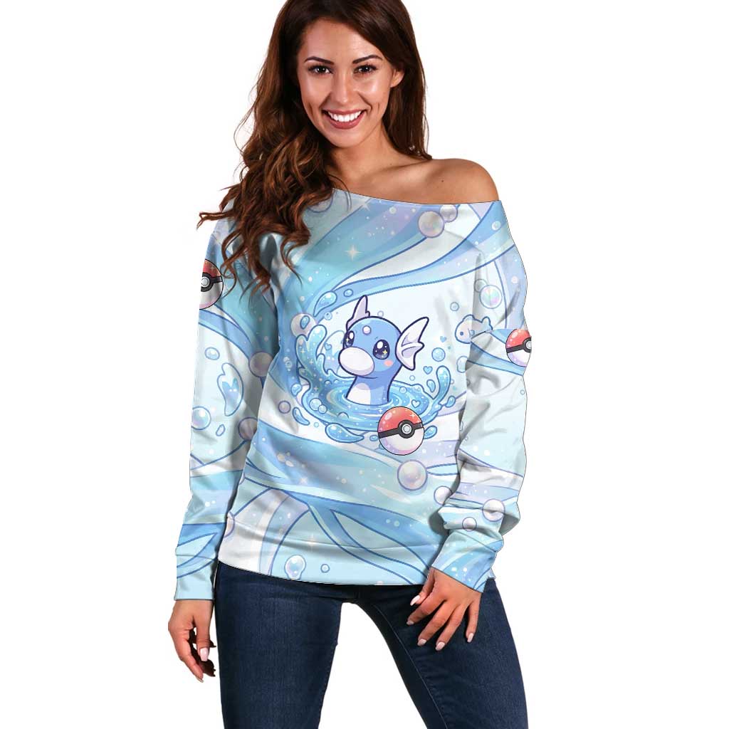Dratini Off Shoulder Sweater Pastel Aquatic Crystal Art