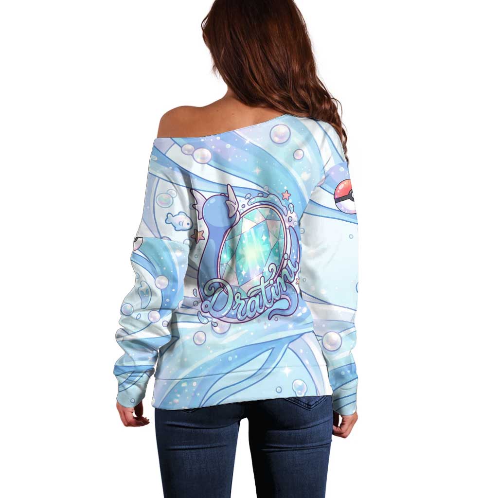 Dratini Off Shoulder Sweater Pastel Aquatic Crystal Art