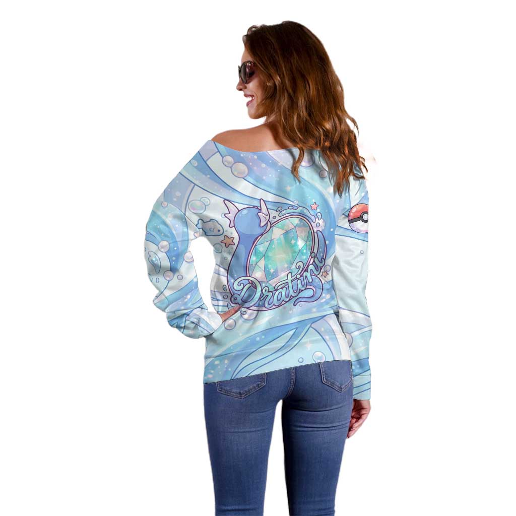 Dratini Off Shoulder Sweater Pastel Aquatic Crystal Art