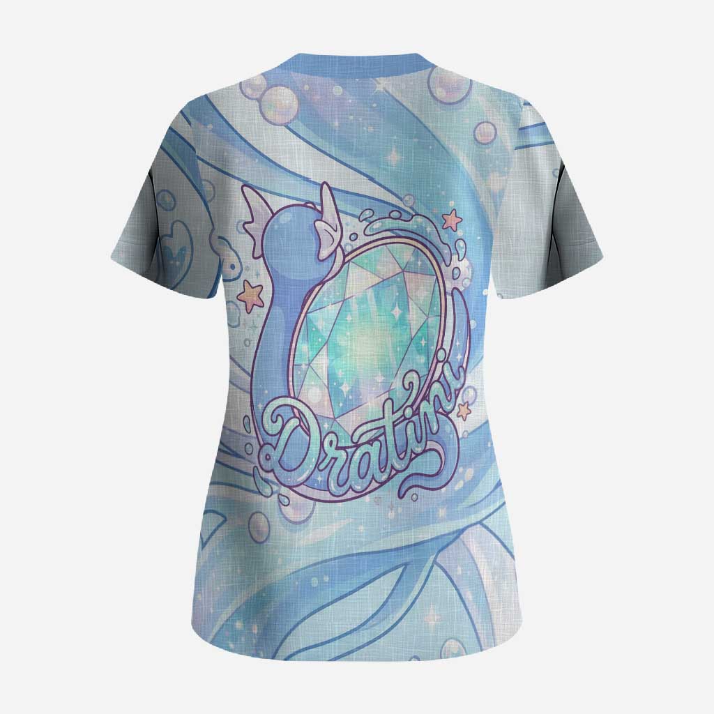 Dratini Scrub Top Pastel Aquatic Crystal Art