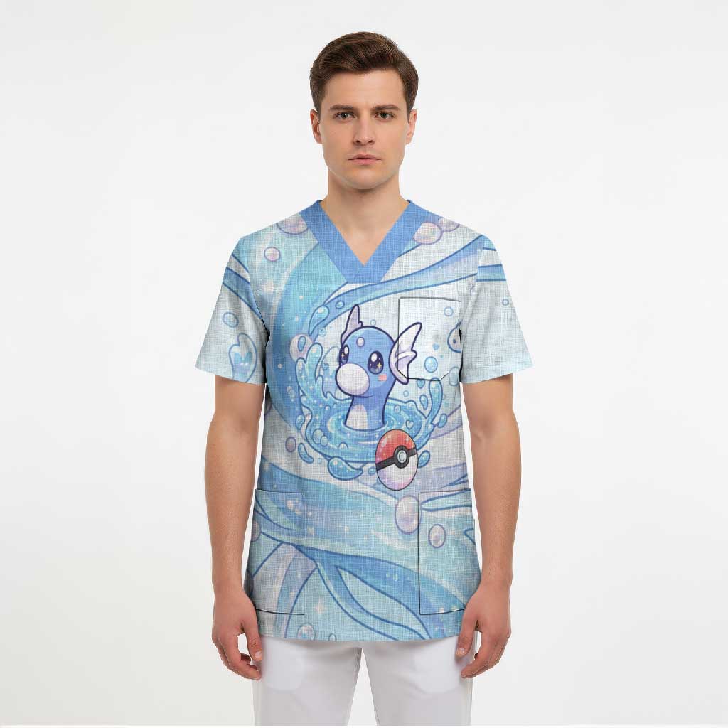 Dratini Scrub Top Pastel Aquatic Crystal Art