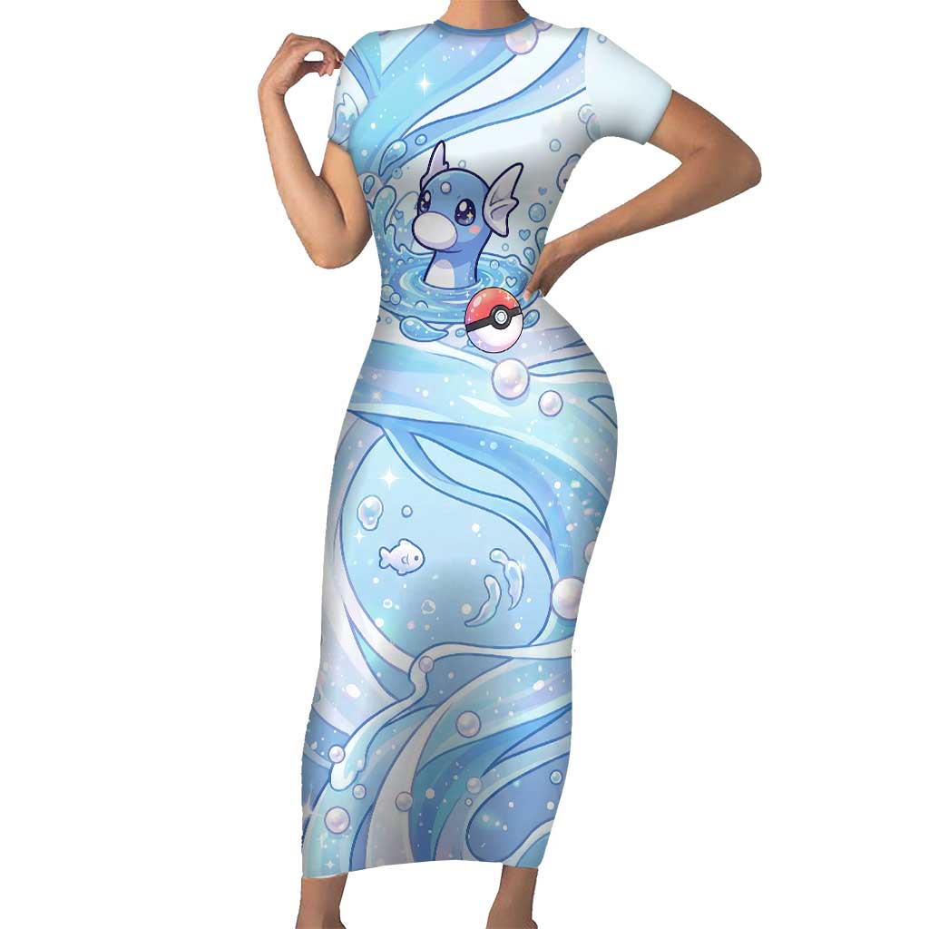Dratini Short Sleeve Bodycon Dress Pastel Aquatic Crystal Art