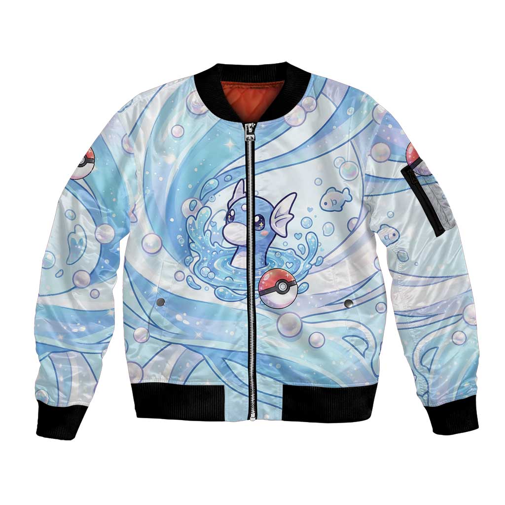 Dratini Sleeve Zip Bomber Jacket Pastel Aquatic Crystal Art