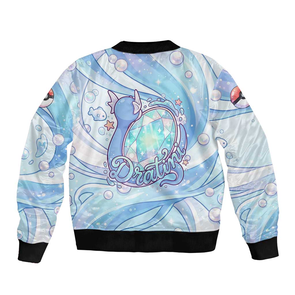 Dratini Sleeve Zip Bomber Jacket Pastel Aquatic Crystal Art